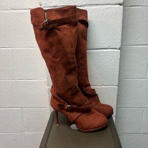 Women High Heel Boots Winter Fashion Buckle Strap Zipper Knee High Boots Size 41